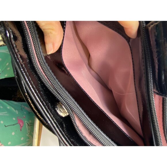 Black Patent Leather Liz Claiborne Handbag With Gold-Tone Hardware & Double Hand - Picture 16 of 16